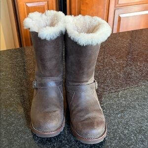 UGG Chocolate Leather Boots with Shearling